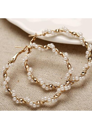 Modlily Pearl Embellished Circle Shape Color Block Earring Set - One Size