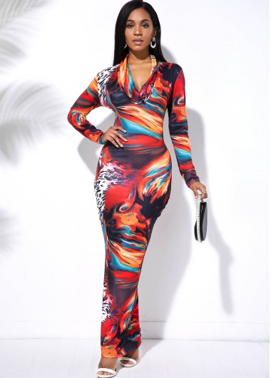 Modlily Long Sleeve Tie Dye Multi Color Maxi Dress - M