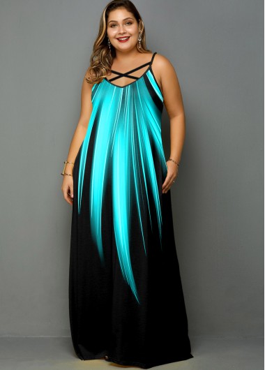 Modlily Plus Size Spaghetti Strap Printed Maxi Dress - 2X