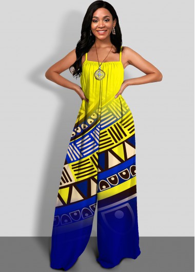 Modlily Tribal Print Spaghetti Strap Wide Leg Jumpsuit - S