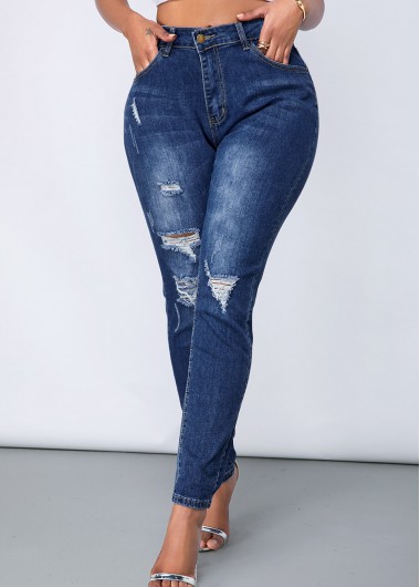 women clothes image of Shredded Acid Washed Slant Pocket Jeans