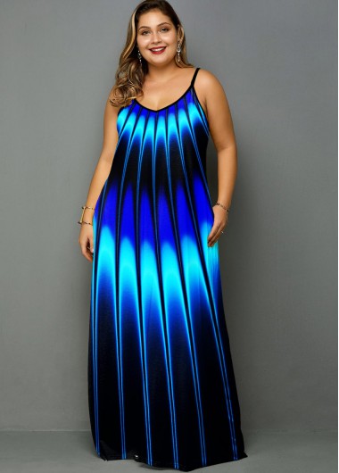 Modlily Plus Size Stripe Print Spaghetti Strap Dress - 2X