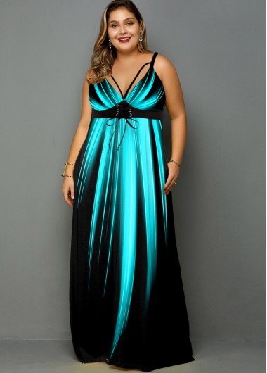 Modlily Plus Size Palm Leaf Print Spaghetti Strap Dress - 2X