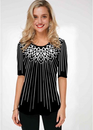 Modlily Printed Round Neck Half Sleeve T Shirt - M