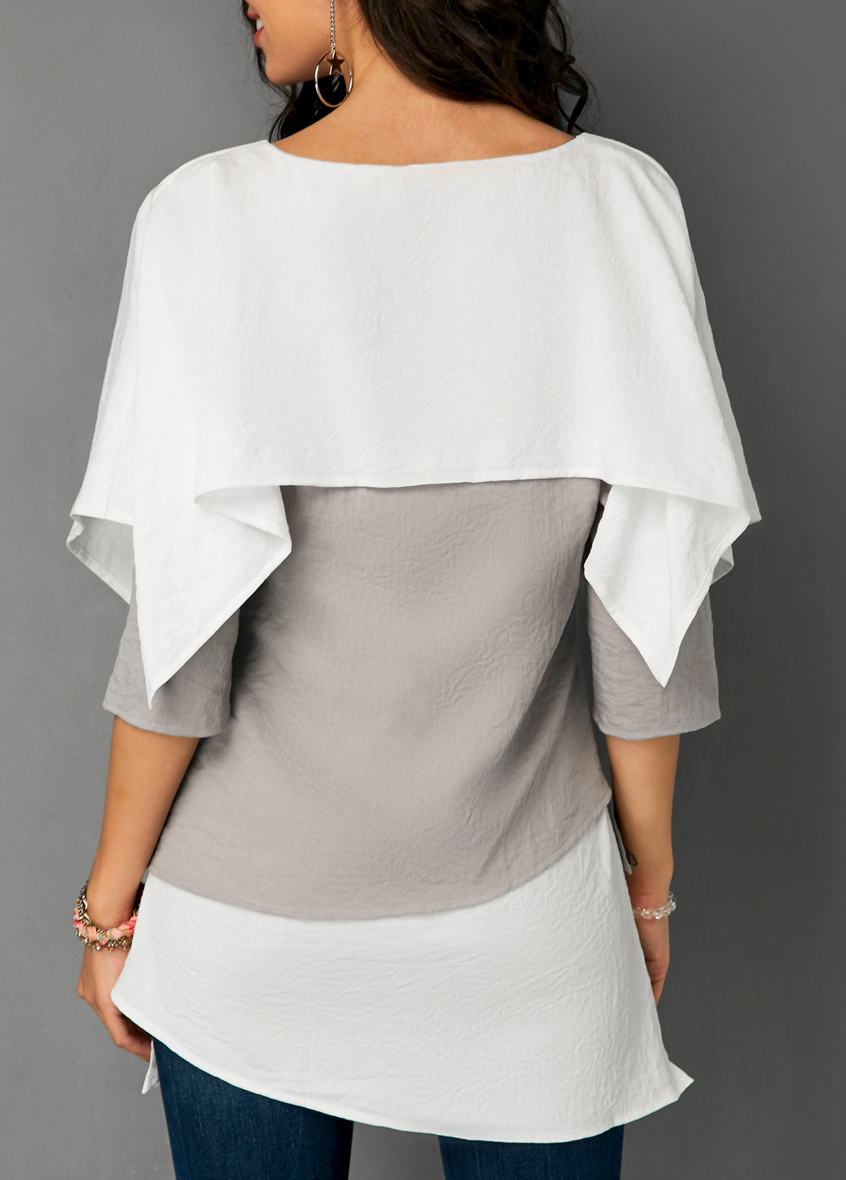 Contrast Overlay Detail Layered Hem Blouse | picture 