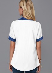 Faux Denim Button Up Turndown Collar Blouse | thumb picture 