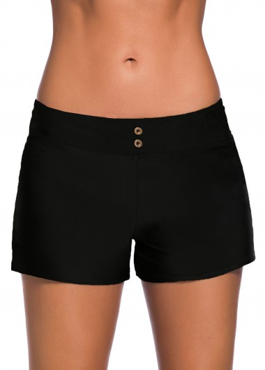 Mid Waist Solid Black Swimwear Shorts