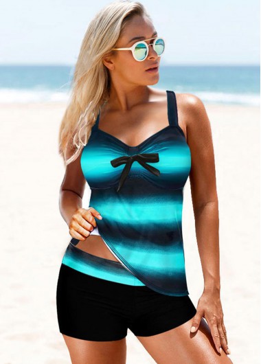 Modlily Cyan Cross Back Printed Tankini Set - XS