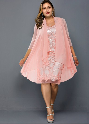 Modlily Homecoming Dress for Women Plus Size Chiffon Cardigan and Lace Dress - 3X