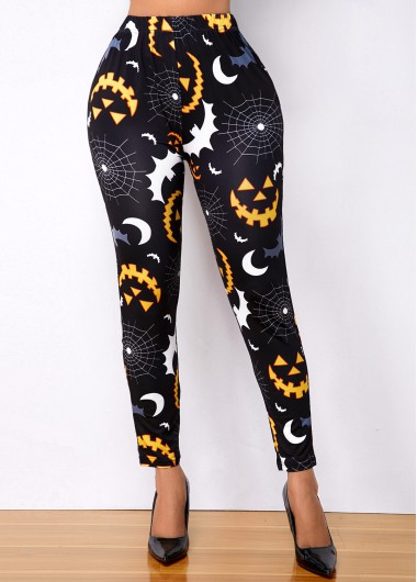 Modlily Halloween Print High Waist Super Elastic Legging - L