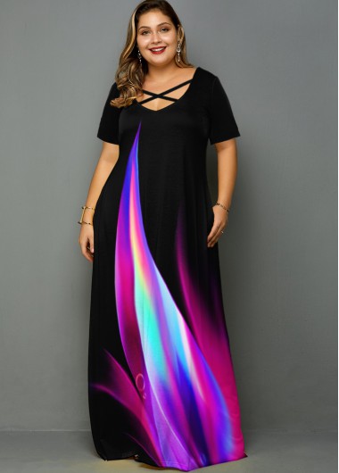 Modlily Plus Size Rainbow Print Side Pocket Maxi Dress - 4X