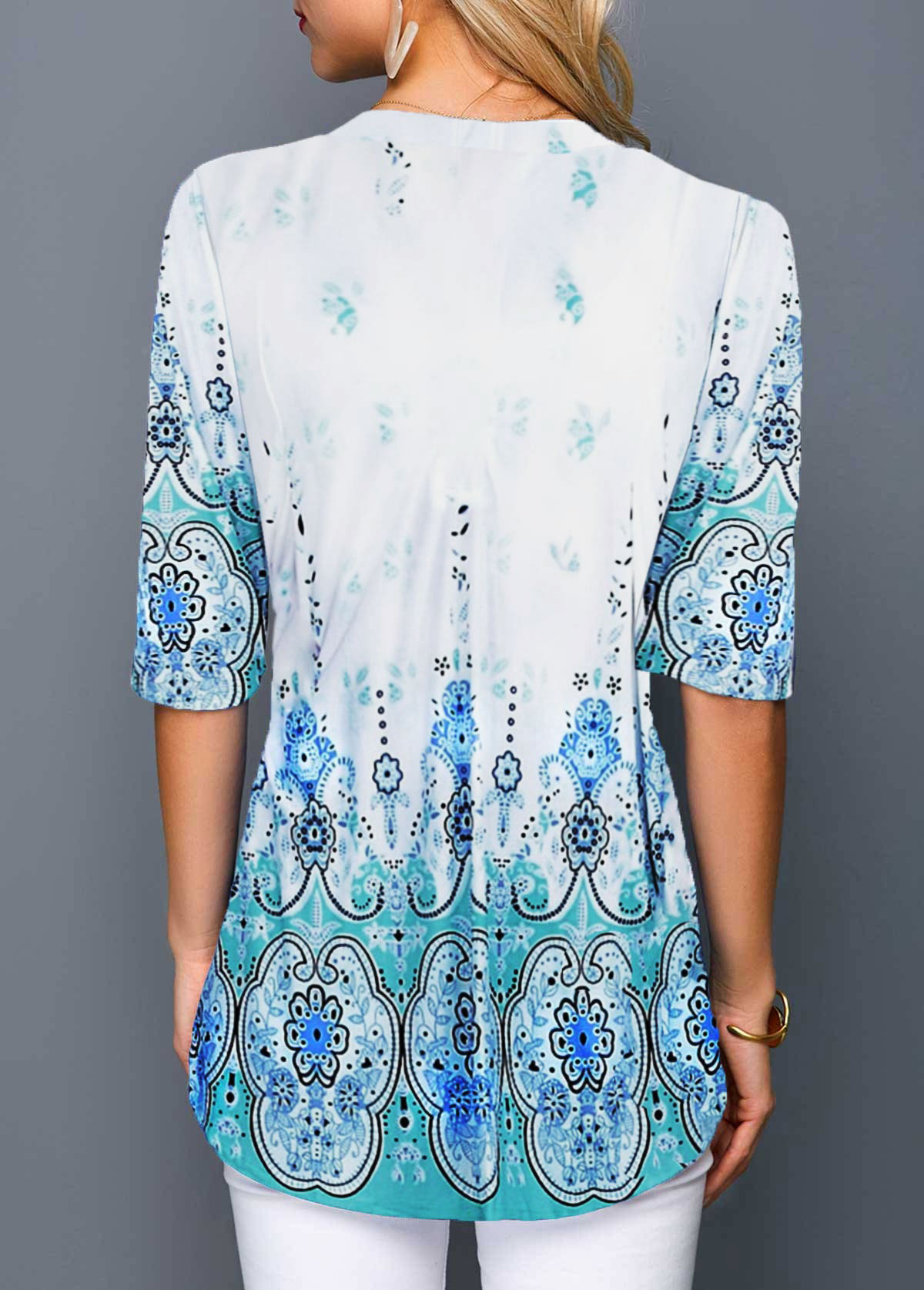 Tribal Print Split Neck Half Sleeve Blouse | picture 