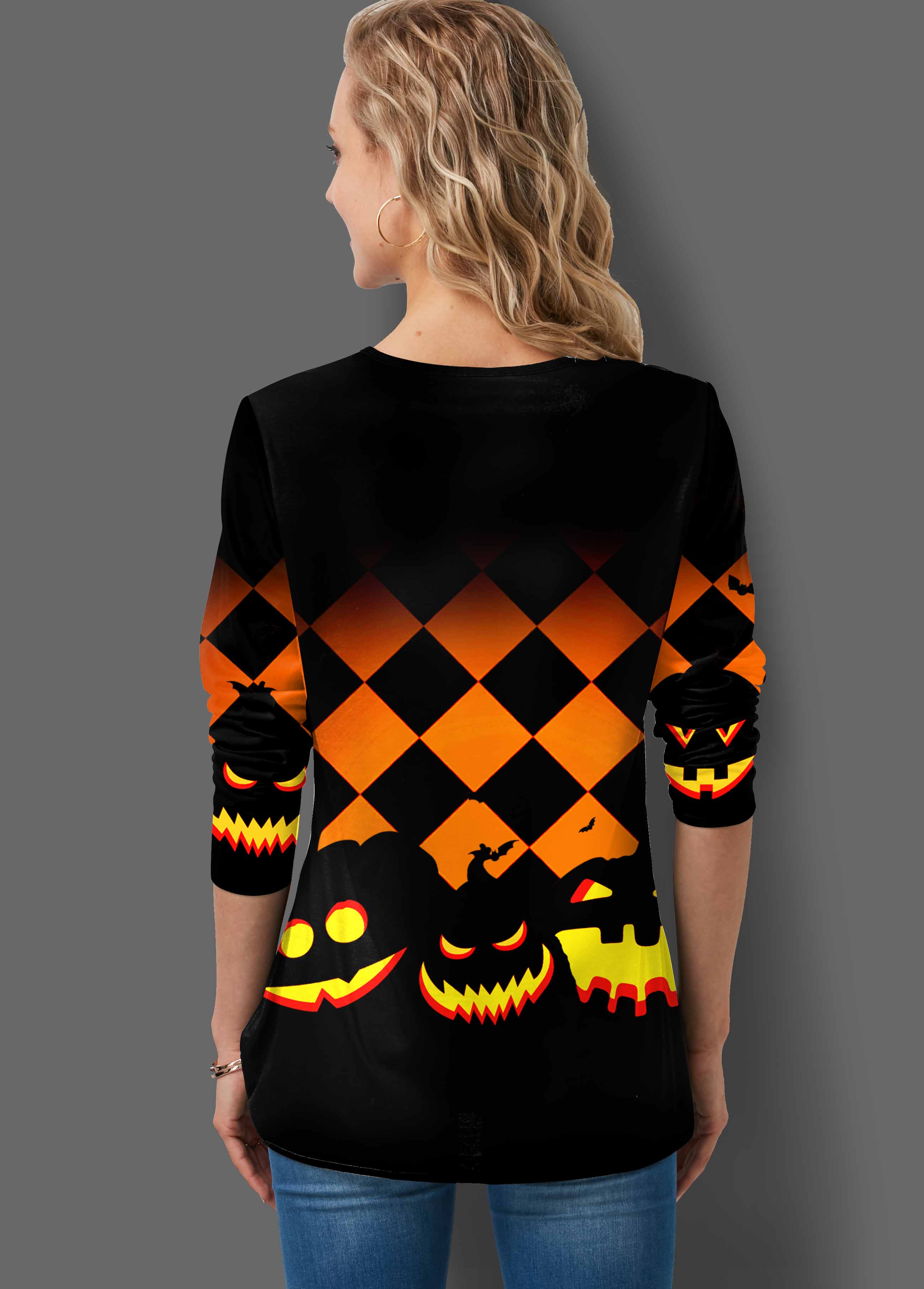 Halloween Print Round Neck Long Sleeve Tunic Top | modlily.com - USD $27.77