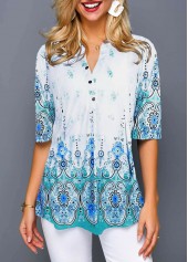 Tribal Print Split Neck Half Sleeve Blouse