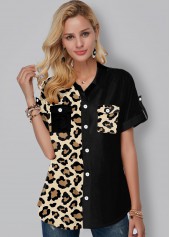 Leopard Print Button Up Chest Pocket Blouse | thumb picture 