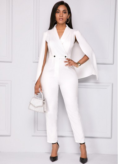 Cape Sleeve V Neck White Jumpsuit     2nd 10%, 3rd 20%, 4th 40%