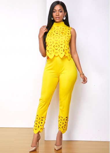 Modlily Pierced Sleeveless Mock Neck Top and Pants - M