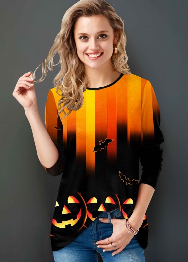 Modlily Halloween Print Round Neck Long Sleeve Tunic Top - M