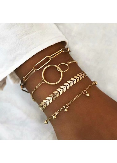 Modlily Layered Gold Metal Chain Bracelet Set - One Size