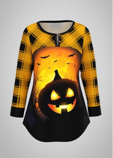Modlily Halloween Print Round Neck Long Sleeve T Shirt - L