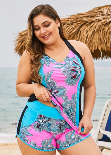 Modlily Plus Size Cross Strap Tribal Print Tankini Set - 1X