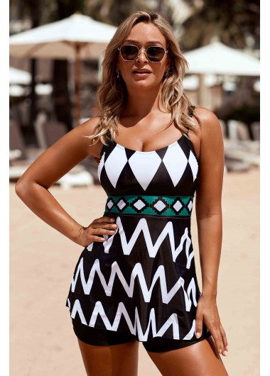Modlily Geometric Print Spaghetti Strap Tankini Set - M