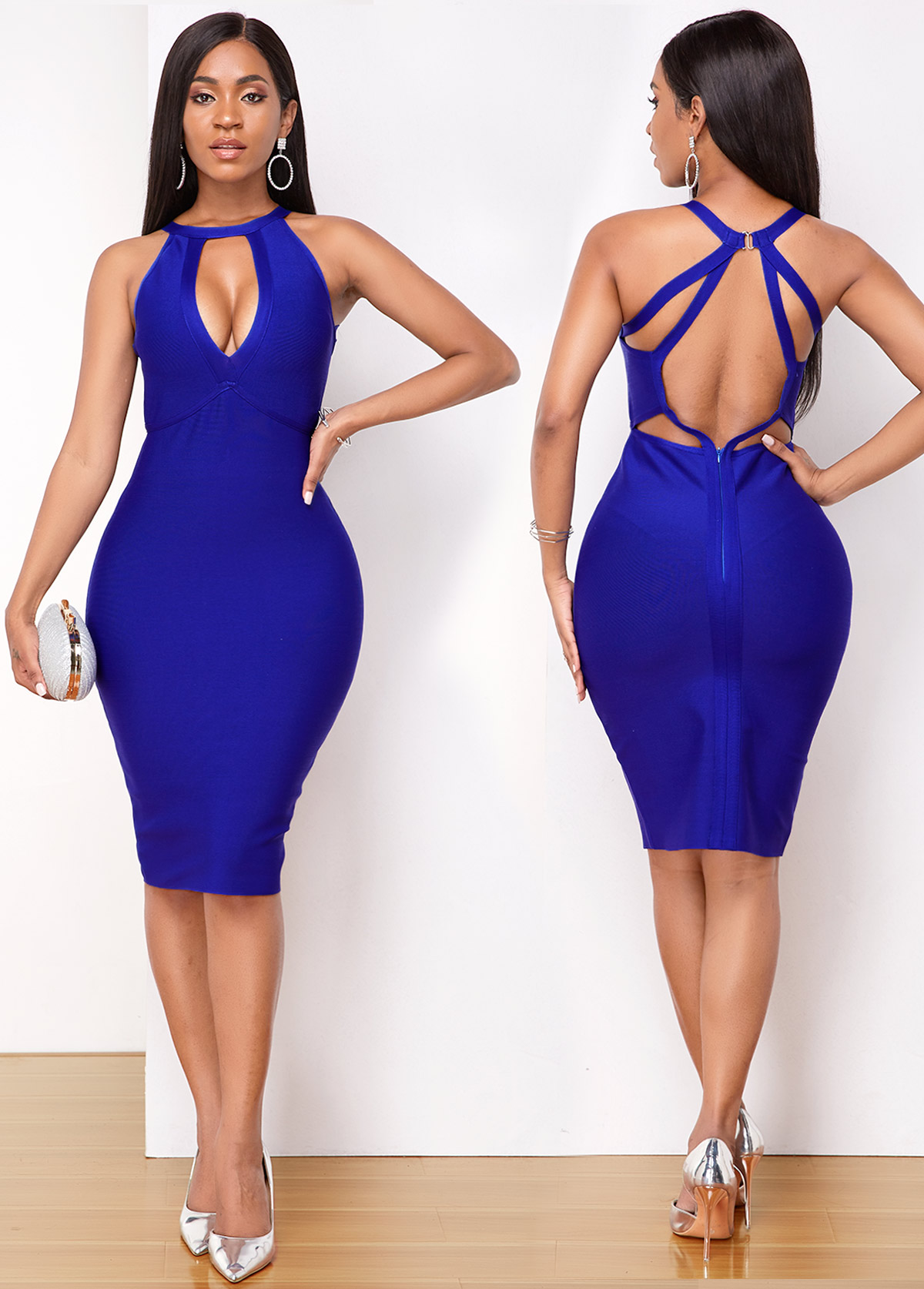 Cutout Front Strappy Back Sleeveless Bodycon Dress