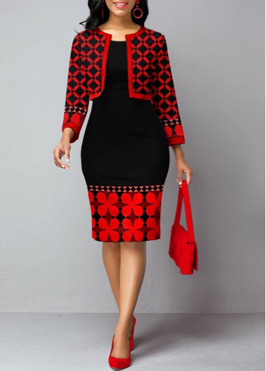 Tribal Print Open Front Cardigan and Sheath Dress - L
