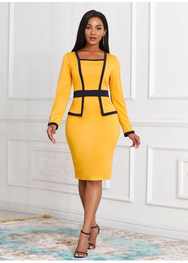 Modlily Contrast Long Sleeve Faux Two Piece Dress - S