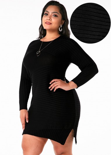 Plus Size Drop Shoulder Long Sleeve Sweater Dress - 1X