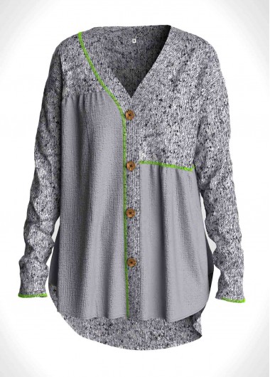 Button Up V Neck Long Sleeve Cardigan - S