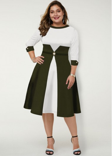 Modlily Plus Size Color Block Round Neck Dress - 3X