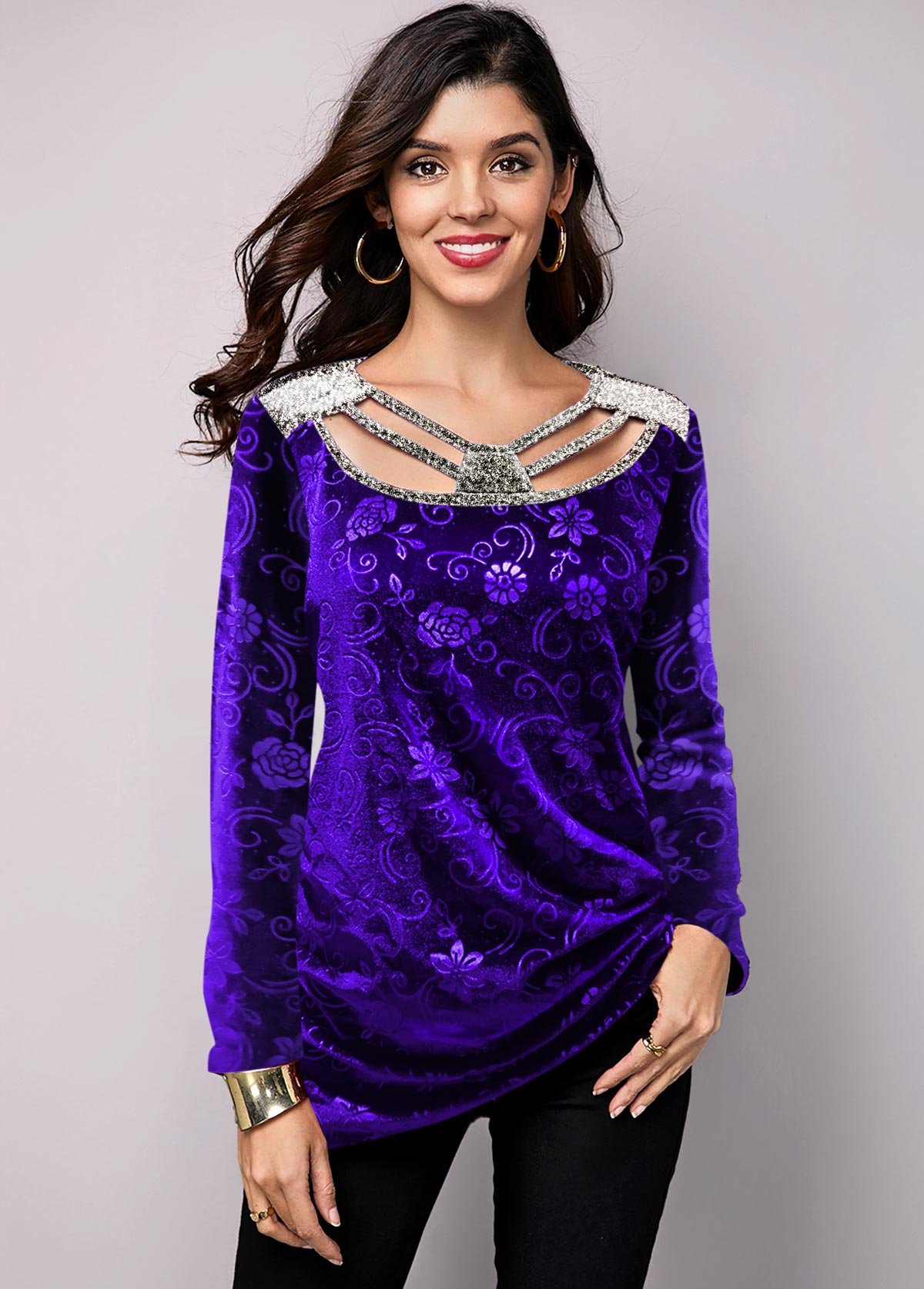Purple Plus Size Floral Print T Shirt