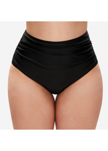 Modlily Plus Size Black High Waist Ruched Swimwear Panty - 3X