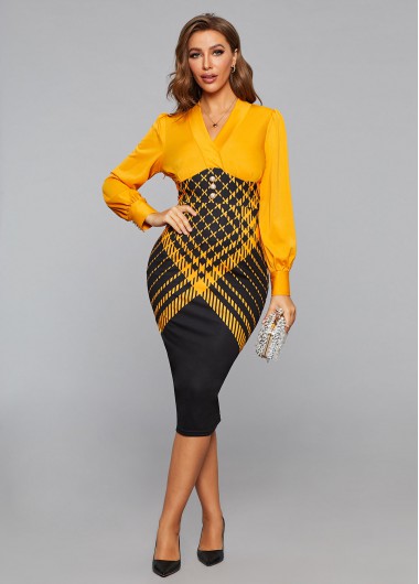 Modlily Faux Two Piece Plaid V Neck Dress - M