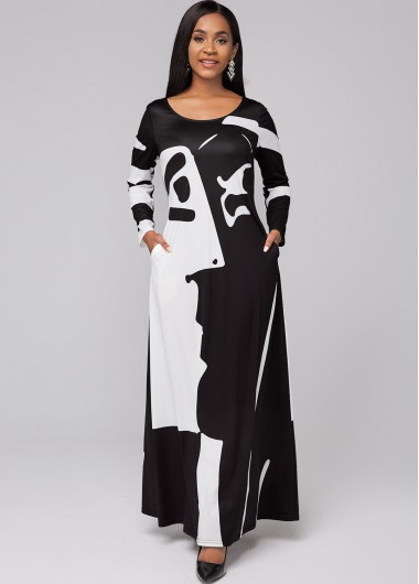 Modlily Graffiti Print Round Neck Pocket Maxi Dress - XL