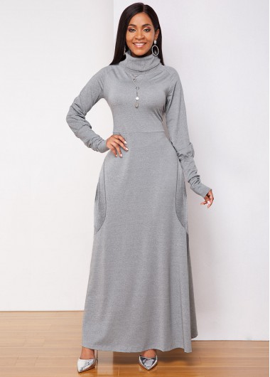 Modlily Turtleneck Long Sleeve Side Pocket Dress - L