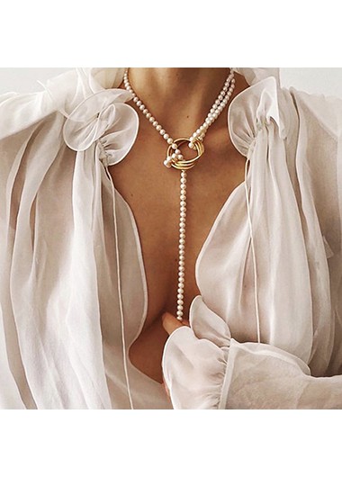 Pearl Detail Geometric Gold Metal Necklace