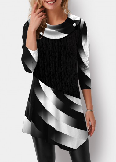 Modlily Asymmetric Hem Printed Twisted Pattern Tunic Top - S