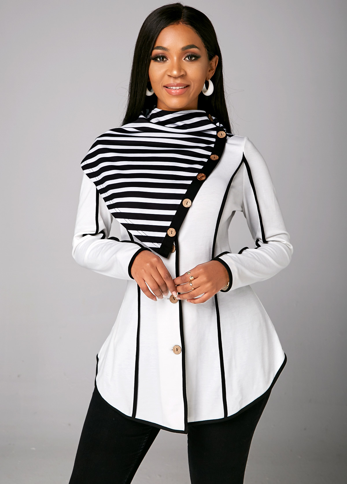 Striped Asymmetric Hem Long Sleeve Sweatshirt