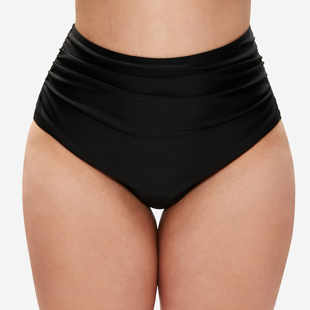 Plus Size Black High Waist Ruched Swimwear Panty