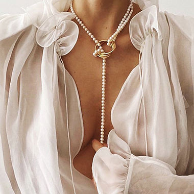 Pearl Detail Geometric Gold Metal Necklace