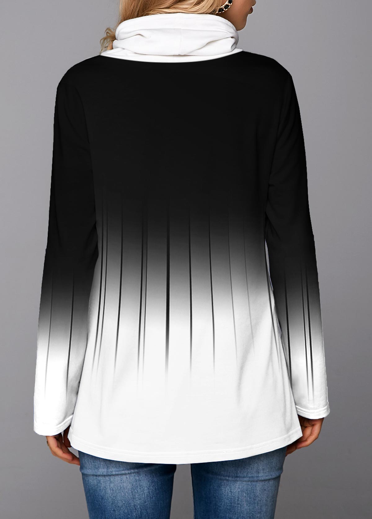 White Ombre Long Sleeve Cowl Neck Sweatshirt