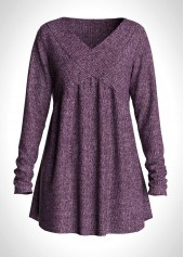 V Neck Long Sleeve Purple T Shirt