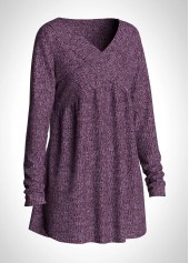 V Neck Long Sleeve Purple T Shirt | thumb picture 