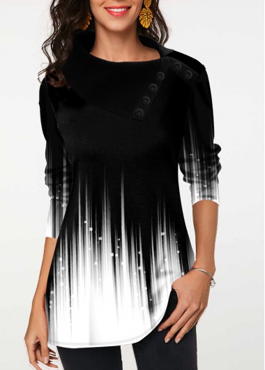 Gradient Button Detail Long Sleeve Tunic Top