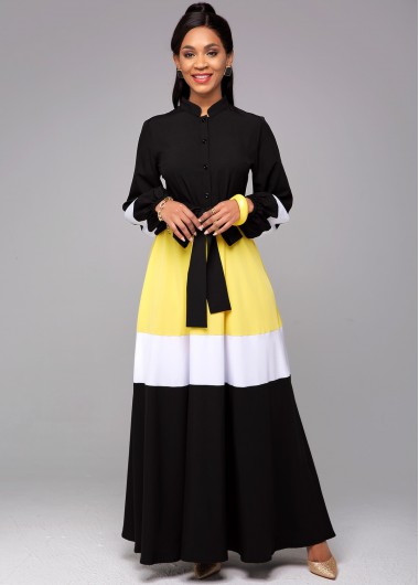 Modlily Contrast Long Sleeve Tie Front Dress - M