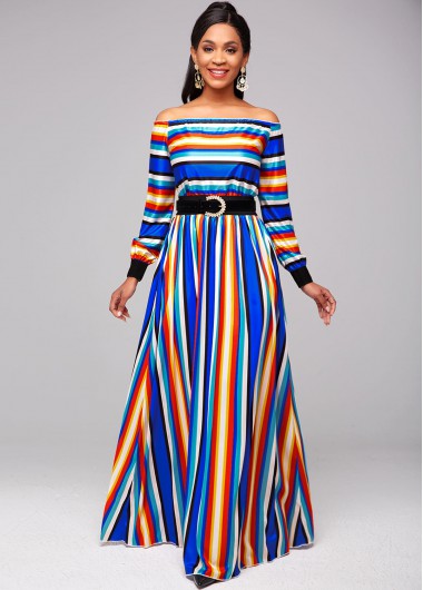 Modlily Off Shoulder Top and Rainbow Color Skirt - S