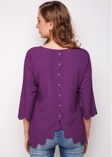 Image of Asymmetric Hem Button Back / Sleeve Blouse - XL