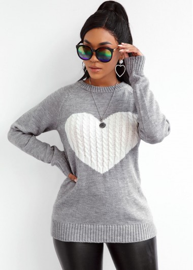 Modlily Twisted Pattern Heart Long Sleeve Sweater - 3XL
